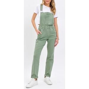 JUDY BLUE $85 High Waist Garment Dyed Sage Boyfriend Denim Overalls XL